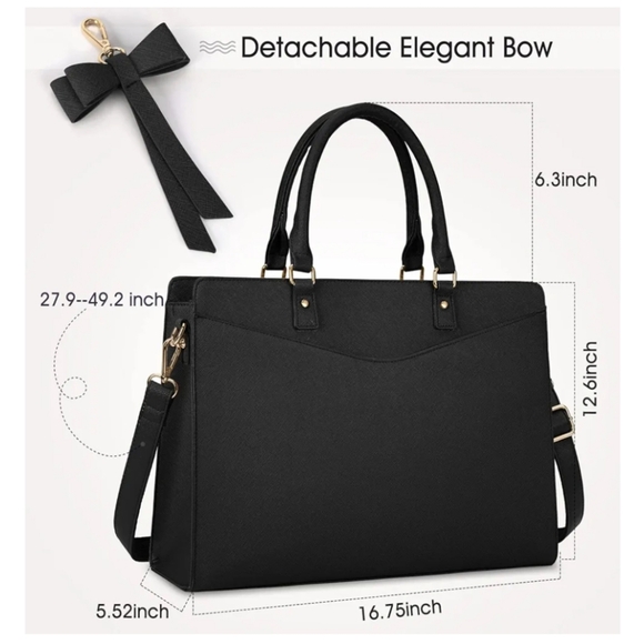 Laptop Bag for Women 15.6 Inch Tote Business Work Bag Leather Waterproof - Black - Picture 2 of 14